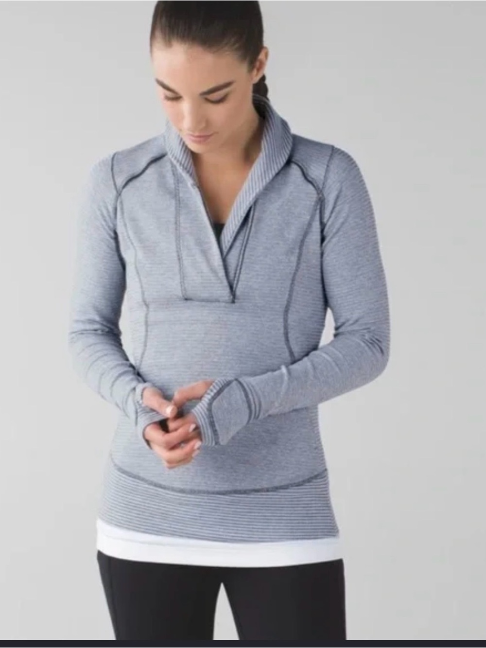 lululemon athletica Light Gray Cowl Quarter-Zip Sweater